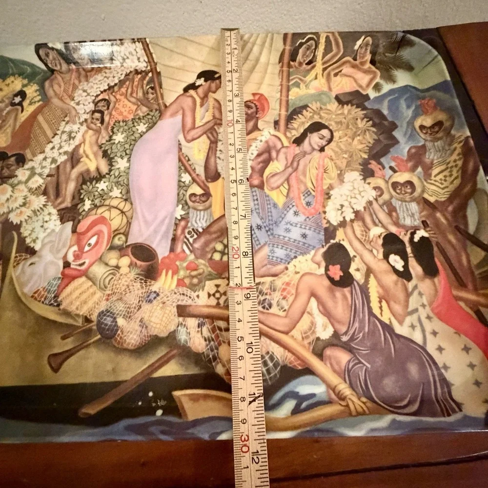 Vtg Makahiki  Tray Pacific‎ Coaster Eugene Savage SS Lurline Hawaii Royal Luau